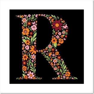 Retro Floral Letter R Posters and Art